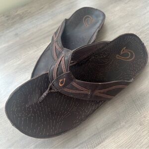 OluKai Huaka'i Leather Sandals  Men's 13 Dark Java Brown Flip Flops 10181-4848